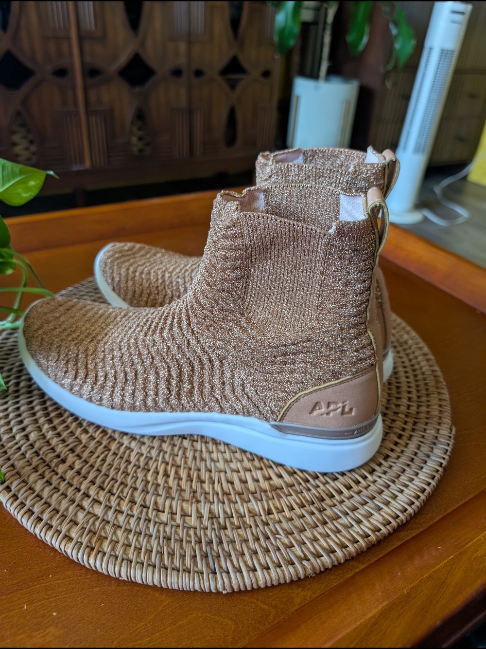 APL Women's Metallic Bronze Knit Slip-On Sneakers with White Sole
